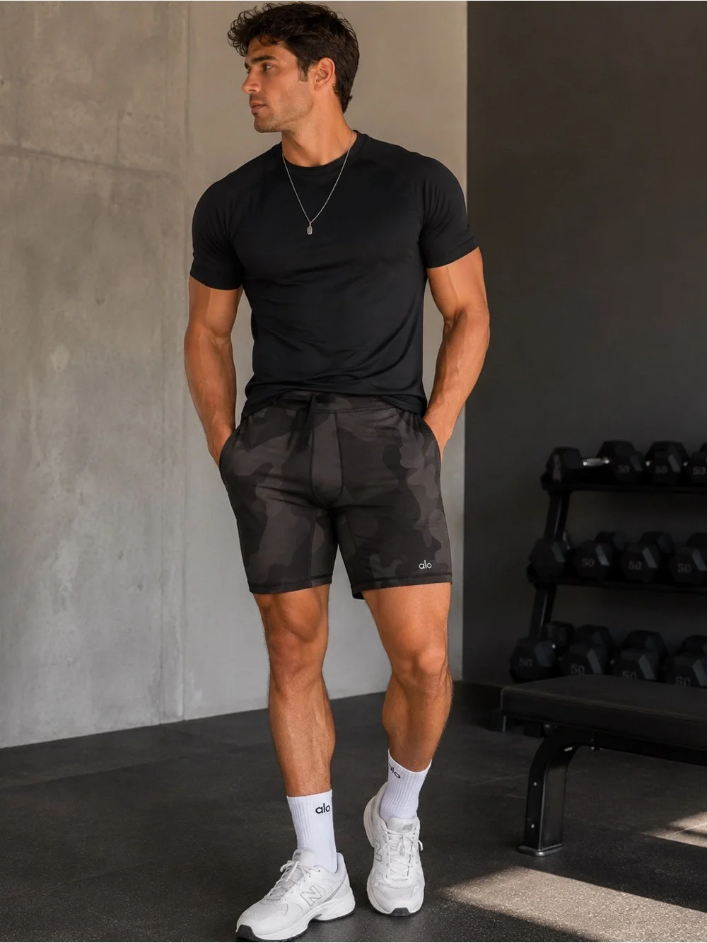 Alo Men's Alo Warrior Compression Black Shorts Camo SZ M